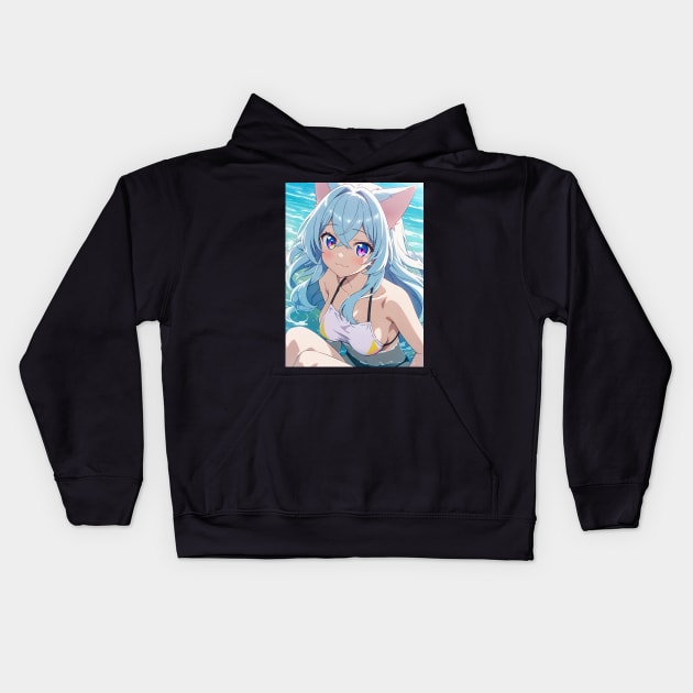 Anime Girl Beach Day Kids Hoodie by T-Shirt Paradise